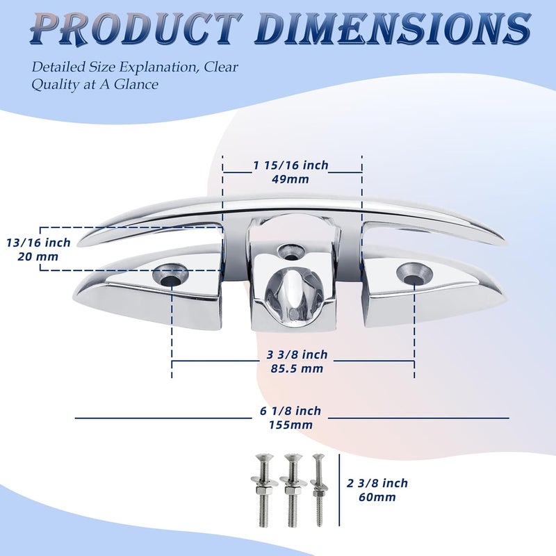 YANYUCB Boat Cleats 5''6''8 inch 316 Stainless Steel Boat Folding Cleats,Marine Grade Flip up Dock Cleat Folding Cleat Rope Cleat Boat Cleat for Boat Kayak with Fasteners - Image 2